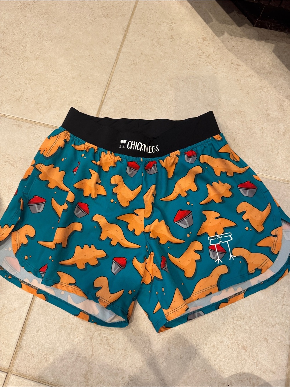 CHICKNLEGS Teal Dinosaur Print Running Shorts